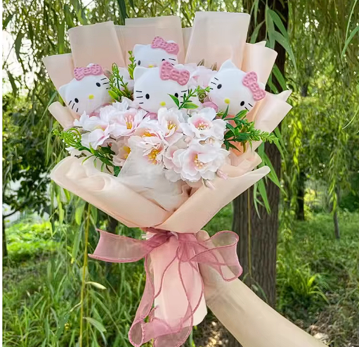 Bouquet de fleurs éternelles Hello Kitty
