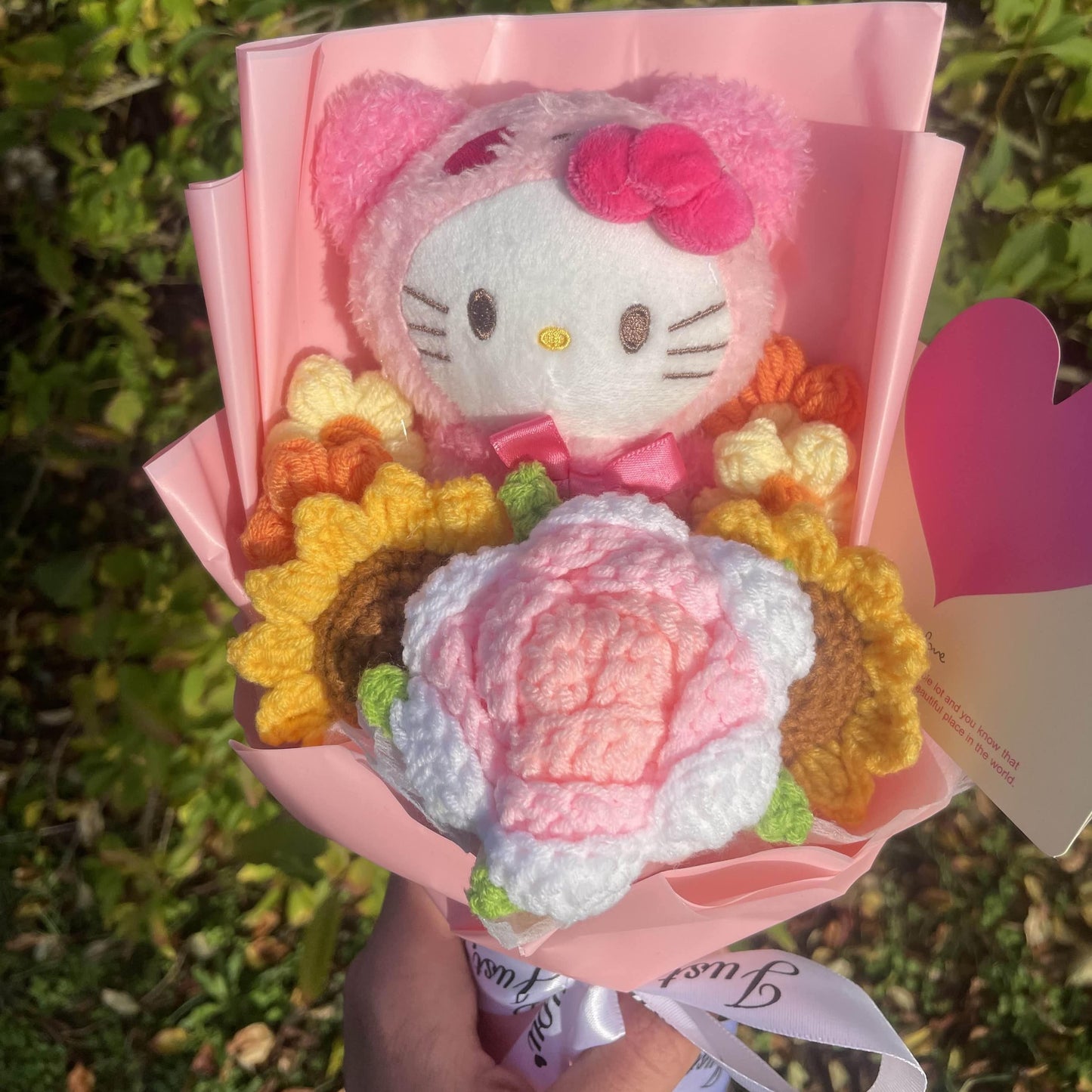 Bouquet de fleurs crochet Hello Kitty