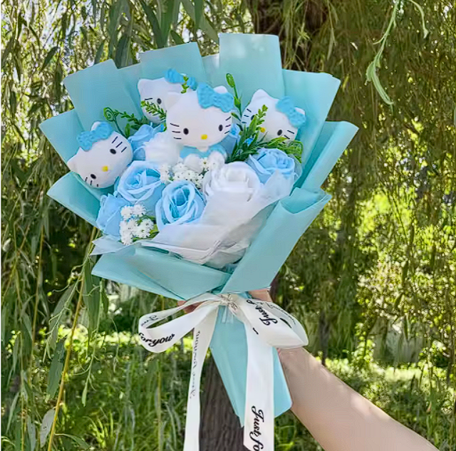 Bouquet de fleurs éternelles Hello Kitty