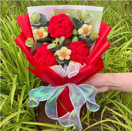Bouquet de fleurs crochet artisanal grand format