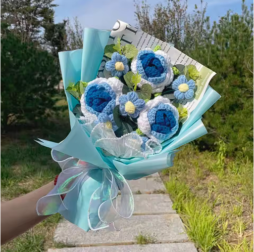 Bouquet de fleurs crochet artisanal grand format