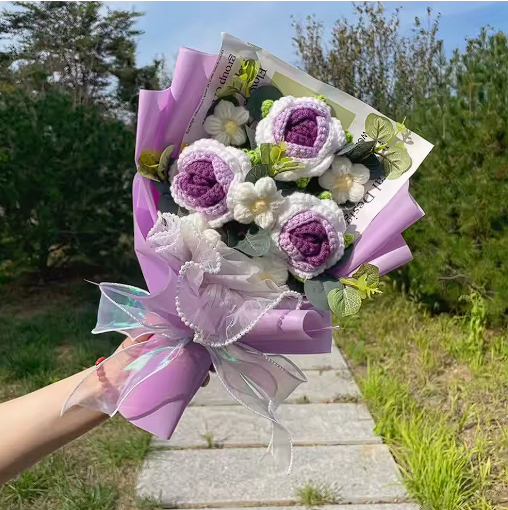 Bouquet de fleurs crochet artisanal grand format