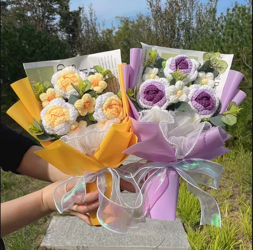 Bouquet de fleurs crochet artisanal grand format