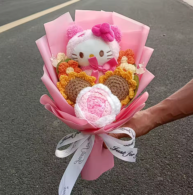 Bouquet de fleurs crochet Hello Kitty