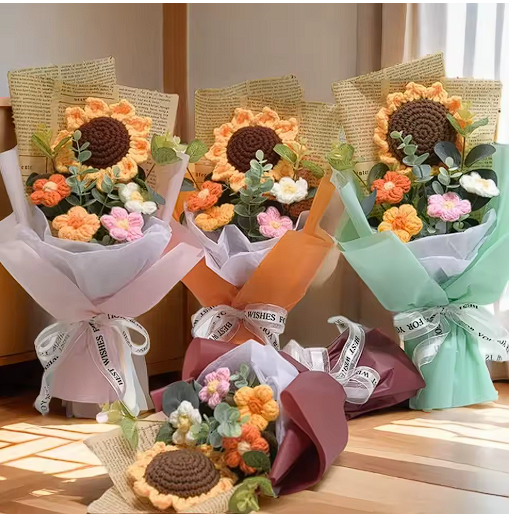 Bouquet de fleurs crochet artisanal petit format