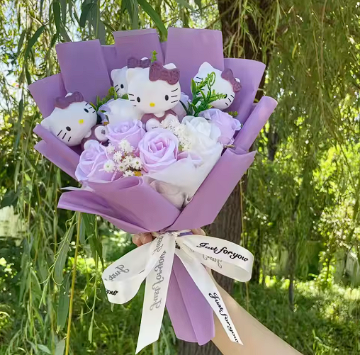 Bouquet de fleurs éternelles Hello Kitty