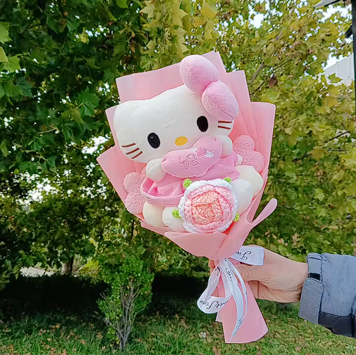 Bouquet de fleurs crochet Hello Kitty