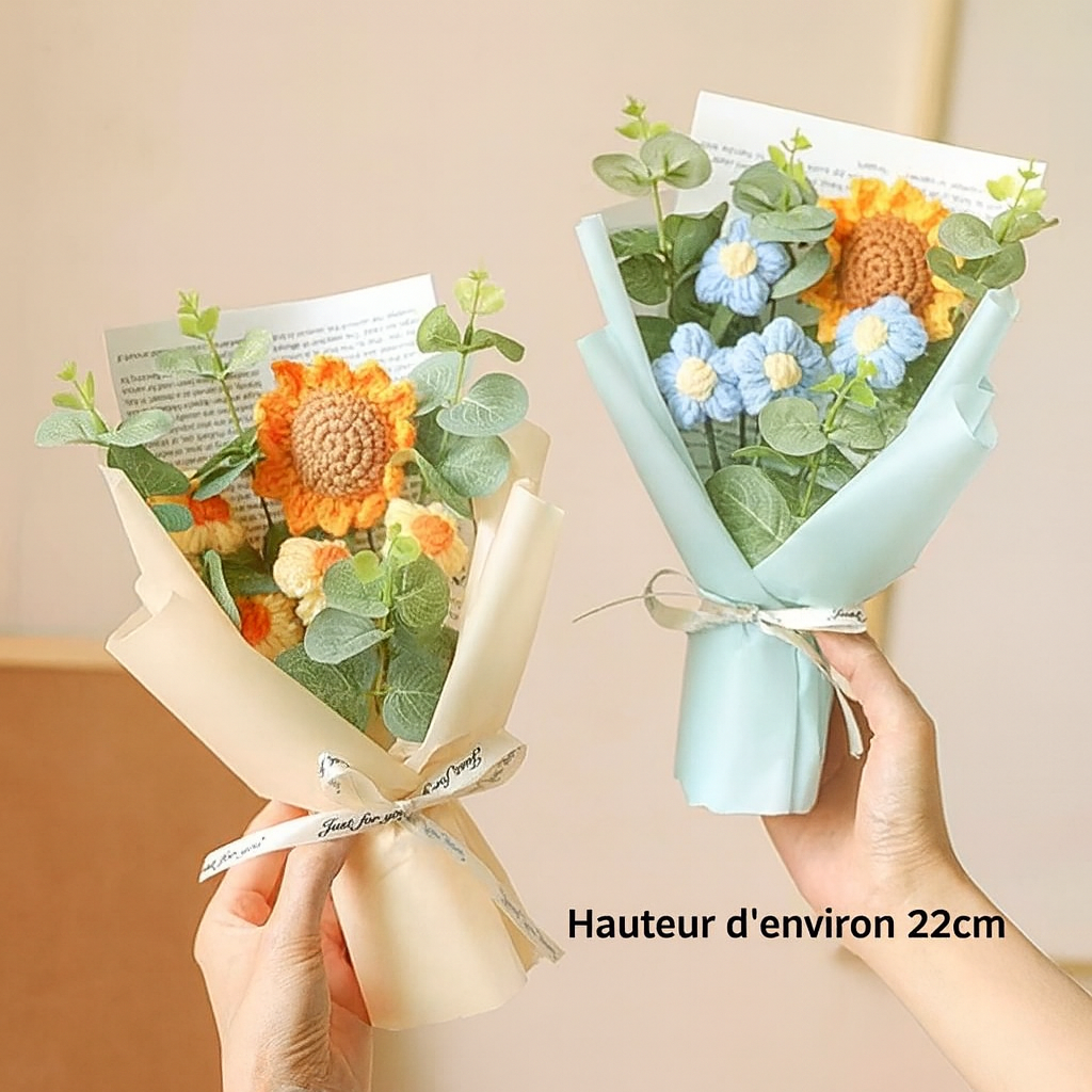 Bouquet de fleurs crochet artisanal petit format