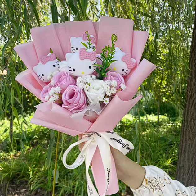 Bouquet de fleurs éternelles Hello Kitty