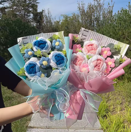 Bouquet de fleurs crochet artisanal grand format